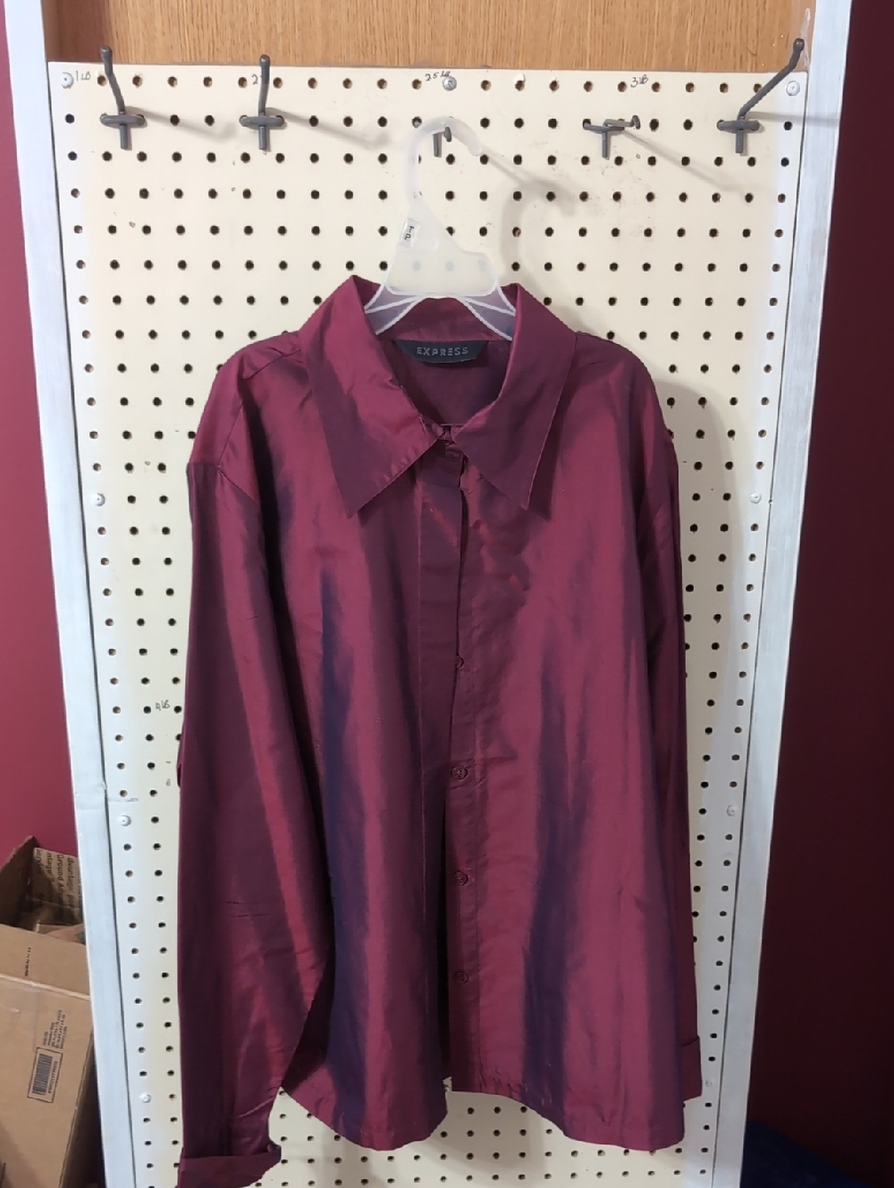 Express Satin Hidden Button-Up Shirt in Wine